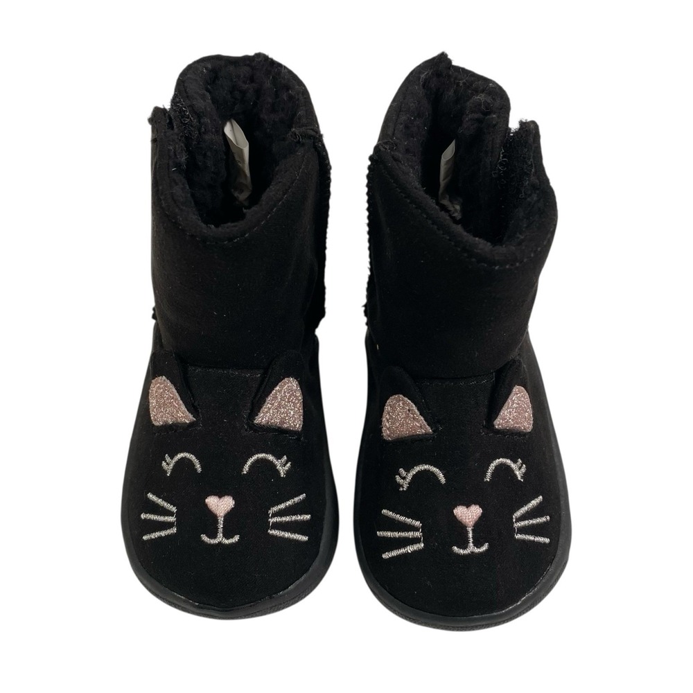 Wonder Nation Adorable Black Infants Boots With Cat Face‎ Size 2 SU